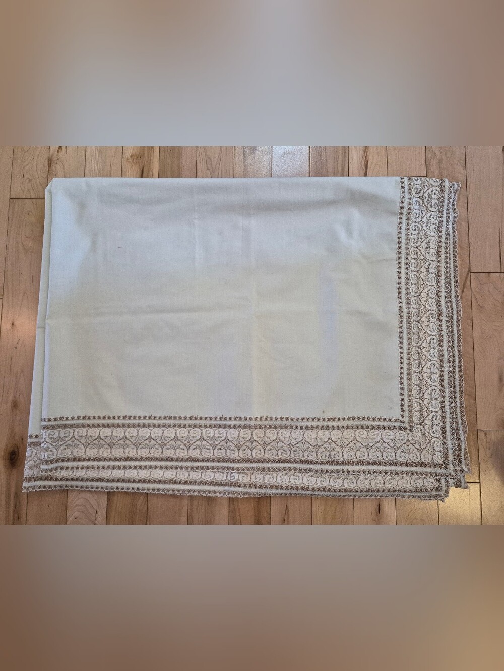 Vintage beige cloth tablecloth (approximately 100" x 67")